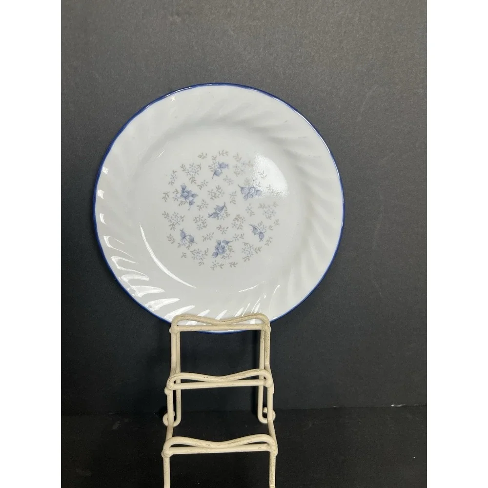 4 VINTAGE Corelle Blue Fleur Floral Swirl Rim 7 1/4